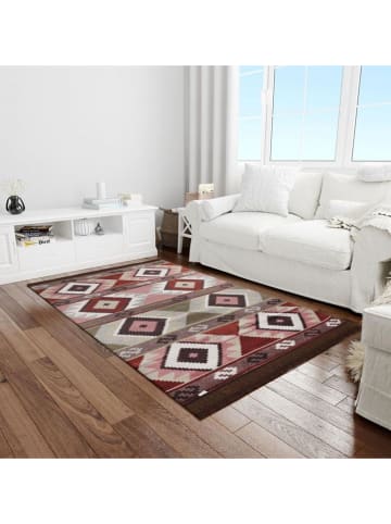 Bigghome Laagpolig tapijt ''SA1583B'' bruin/rood/groen