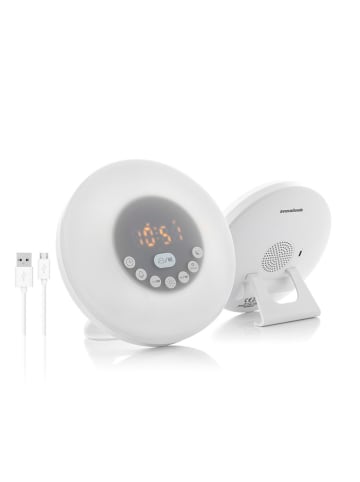 InnovaGoods Budzik w kolorze białym z efektem wschodu słońca i głośnikiem - Ø 16 cm