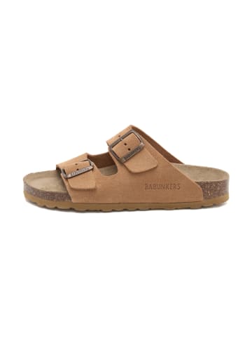 BABUNKERS Family Leren slippers lichtbruin