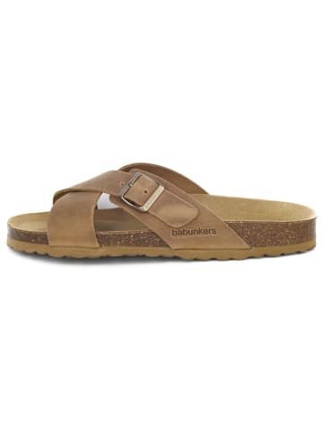 BABUNKERS Family Leren slippers lichtbruin