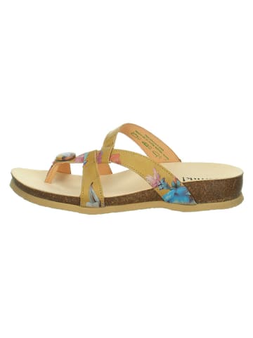 Think! Leren teenslippers "Julia" lichtbruin