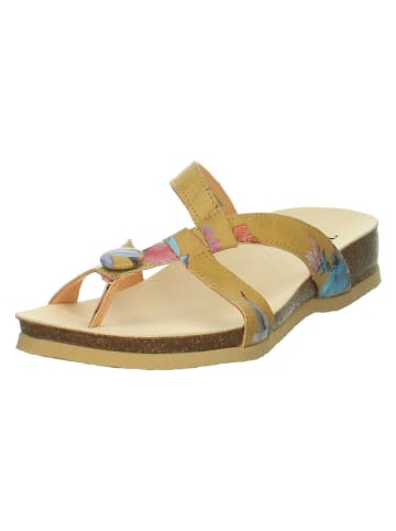 Think! Leren teenslippers "Julia" lichtbruin