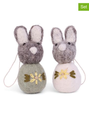 Gry & Sif 2er-Set: Dekohänger ''Bunny'' in Grau - (L)7,5 cm