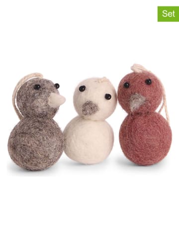 Gry & Sif 3er-Set: Dekohänger ''Chickens'' in Grau/ Weiß/ Rot - (L)7,5 cm