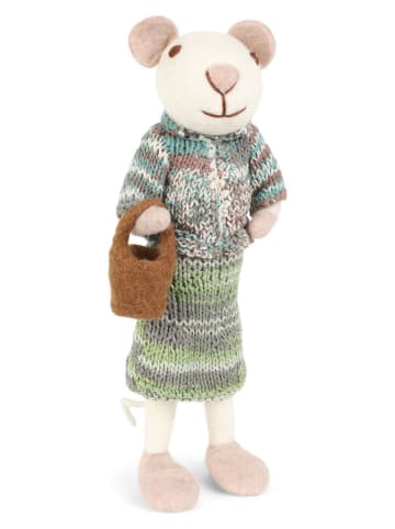 Gry & Sif Decofiguur "Mouse" groen/crème - (L)27 cm