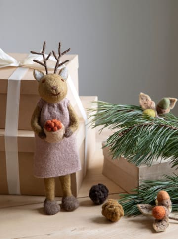 Decoratief figuur ''Girly Deer'' lichtbruin/lichtroze - (L)27 cm
