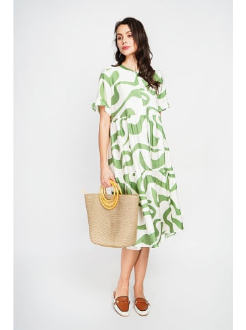 Le Jardin du Lin Sukienka w kolorze biało-jasnozielonym