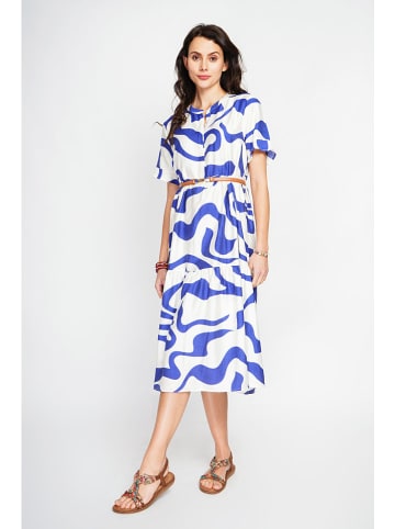 Le Jardin du Lin Kleid in Weiß/ Blau