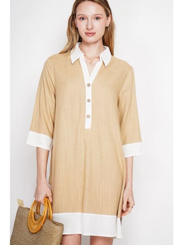 Le Jardin du Lin Lniana sukienka w kolorze beżowo-białym