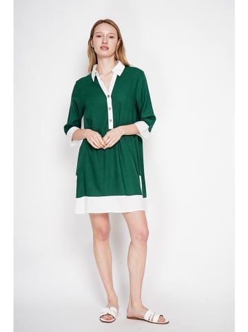 Le Jardin du Lin Leinen-Kleid in Grün/ Weiß