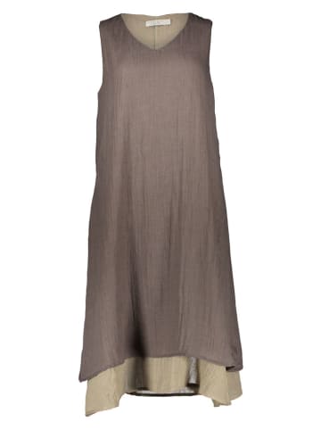 Le Jardin du Lin Lniana sukienka w kolorze szarobrązowym