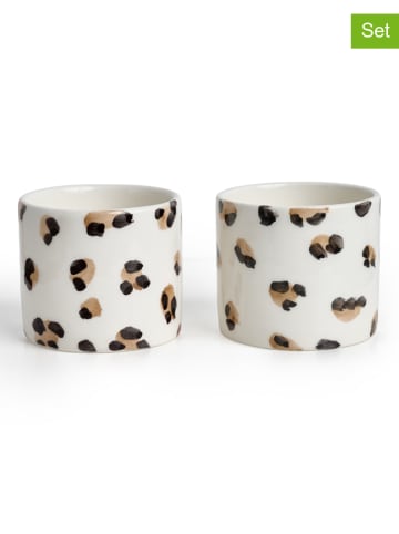 Madre Selva 2er-Set: Becher "Cheetah" in Weiß/ Beige - (H)7 cm