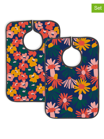 Folkifreckles 2er-Set: Lätzchen "Flowers" in Dunkelblau/ Bunt - (L)37 x (B)24 cm