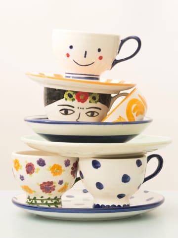 Folkifreckles Tasse "Frida" in Weiß/ Bunt - (H)9 x Ø 11 cm