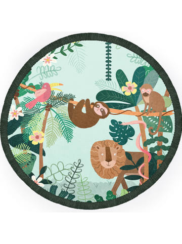 Folkifreckles Dywan "Jungle Friends" w kolorze jasnozielonym ze wzorem - Ø 120 cm
