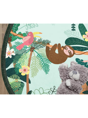 Folkifreckles Teppich "Jungle Friends" in Hellgrün/ Bunt - Ø 120 cm