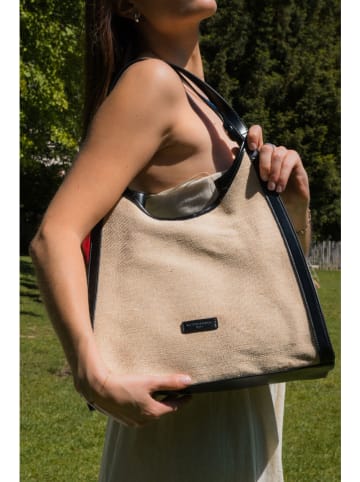 Victor & Hugo Paris Schultertasche "Zaya" in Beige/ Schwarz - (B)35 x (H)37 x (T)14 cm