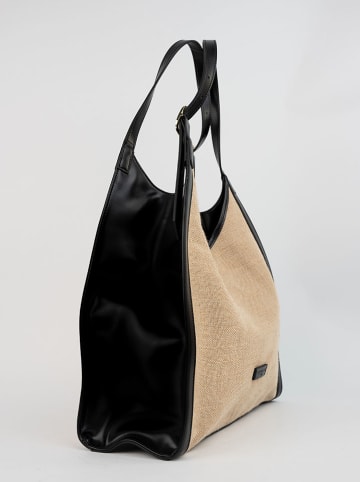 Victor & Hugo Paris Torebka "Zaya" w kolorze beżowo-czarnym - 35 x 37 x 14 cm