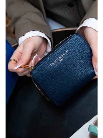 Victor & Hugo Paris Leder-Geldbörse "Kam" in Blau - (B)15 x (H)10 x (T)3 cm