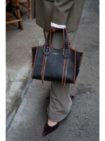 Victor & Hugo Paris Leder-Henkeltasche "Kamelia" in Schwarz/ Braun - (B)20 x (H)25 x (T)9 cm