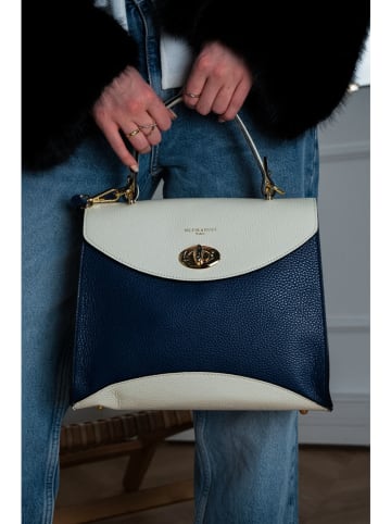 Victor & Hugo Paris Leder-Henkeltasche "Winy" in Dunkelblau/ Weiß - (B)29 x (H)22 x (T)11,5 cm