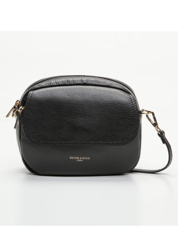 Victor & Hugo Paris Leder-Umhängetasche "Santana" in Schwarz - (B)22 x (H)17 x (T)8,5 cm