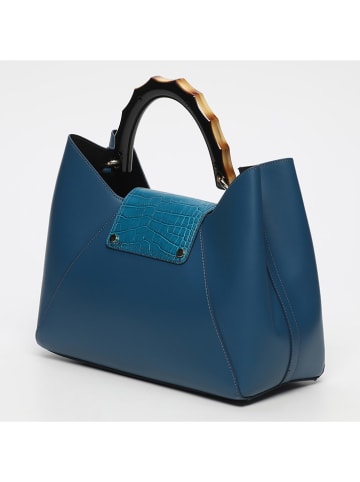 Victor & Hugo Paris Skórzana torebka "Ana" w kolorze niebieskim - 35 x 27 x 13,5 cm