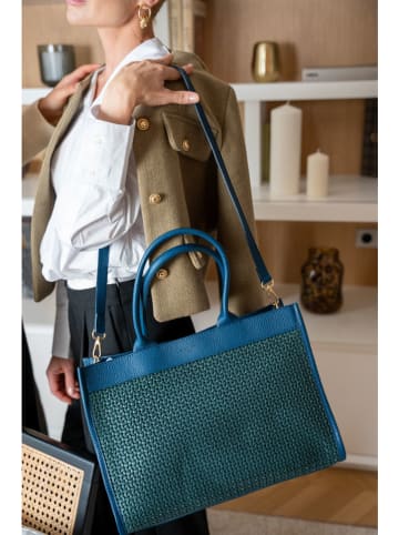 Victor & Hugo Paris Skórzana torebka w kolorze granatowo-zielono-niebieskim - 37 x 27 x 12 cm