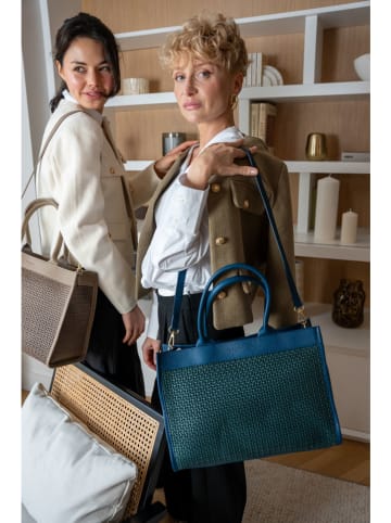 Victor & Hugo Paris Leder-Henkeltasche "Nina" in Dunkelblau/ Grün/ Blau - (B)37 x (H)27 x (T)12 cm