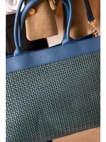 Victor & Hugo Paris Skórzana torebka w kolorze granatowo-zielono-niebieskim - 37 x 27 x 12 cm