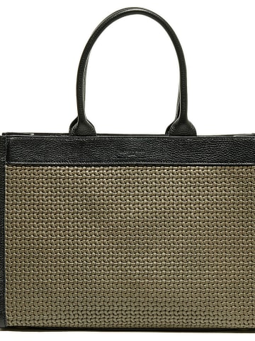 Victor & Hugo Paris Leder-Schultertasche "Nina" in Schwarz/ Khaki - (B)37 x (H)27 x (T)12 cm