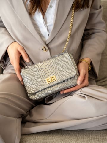 Victor & Hugo Paris Leder-Schultertasche "Kiera" in Silber - (B)21 x (H)15 x (T)7 cm