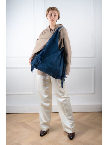 Victor & Hugo Paris Leder-Schultertasche "Sorrel" in Dunkelblau - (B)40 x (H)35 x (T)3 cm