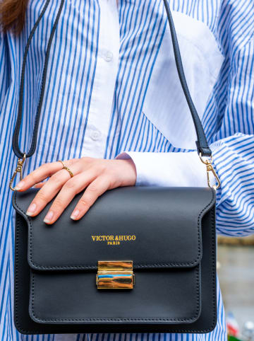 Victor & Hugo Paris Leder-Umhängetasche "Chanon" in Schwarz - (B)22,5 x (H)15 x (T)6,5 cm