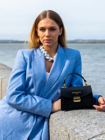 Victor & Hugo Paris Skórzana torebka "Leah" w kolorze czarnym - 18,5 x 12,5 x 6 cm