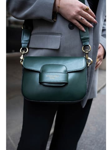 Victor & Hugo Paris Leder-Umhängetasche "Elaine" in Dunkelgrün - (B)26 x (H)16 x (T)6 cm