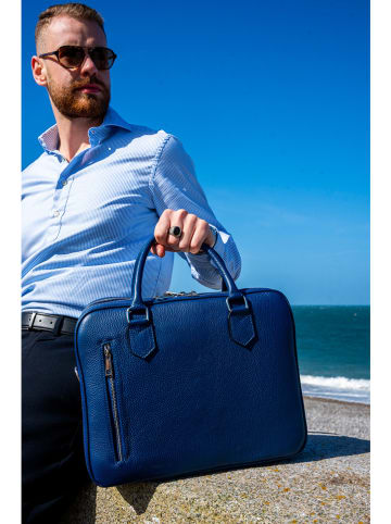 Victor & Hugo Paris Skórzana aktówka "Elio" w kolorze granatowym - 36,5 x 28 x 12 cm