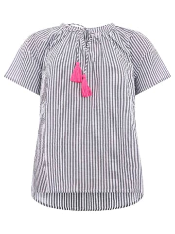 Zwillingsherz Blouse "Neon Streifen" wit/donkerblauw/roze