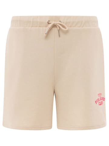 Zwillingsherz Sweatshort "Feel Good Club" beige