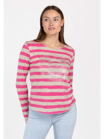 KEY LARGO Longsleeve "Happiness" in Beige/ Pink