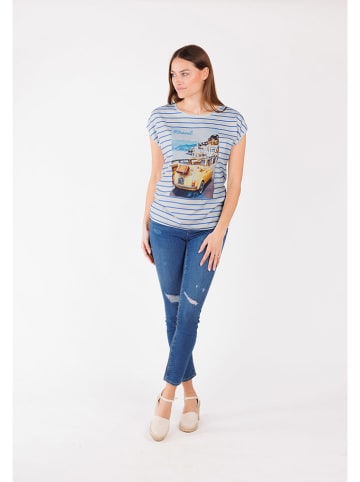 KEY LARGO Shirt "Travel" in Weiß/ Hellblau