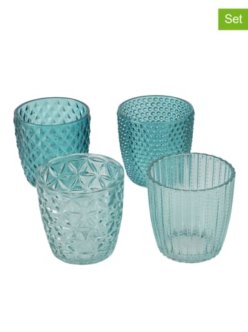 Boltze 4er-Set: Windlichter "Marilu" in Türkis - (H)7 x Ø 7 cm