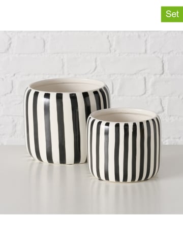 Boltze 2er-Set: Übertöpfe "Linea" in Weiß/ Schwarz