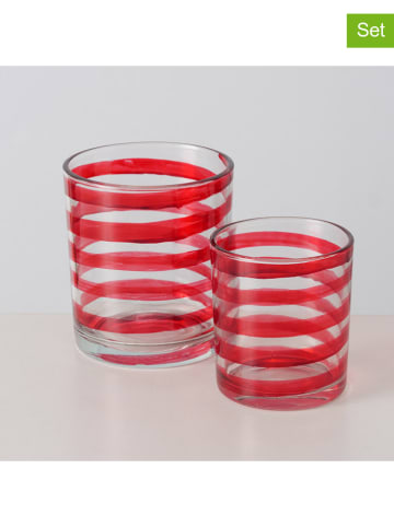 Boltze 2er-Set: Windlichter "Swirl" in Transparent/ Rot