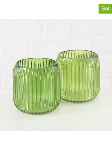 Boltze 2er-Set: Windlichter "Remsa" in Grün - (H)8,5 x Ø 8 cm