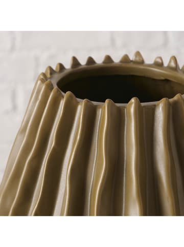 Boltze Vase "Plisseo" in Khaki - (H)20 x Ø 19,5 cm