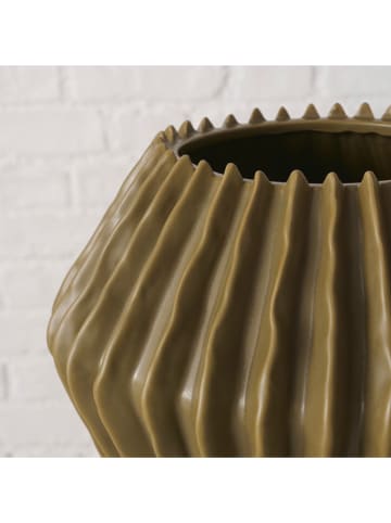 Boltze Vase "Plisseo" in Khaki - (H)23.5 x Ø 24 cm