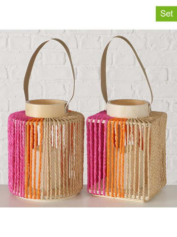 Boltze 2er-Set: LED-Windlichter "Nista" in Pink/ Beige/ Orange - (H)22 cm