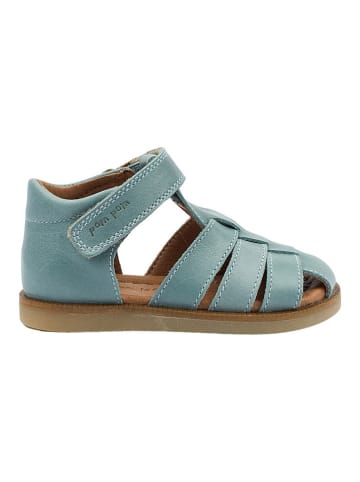 POM POM Leder-Halbsandalen in Hellblau