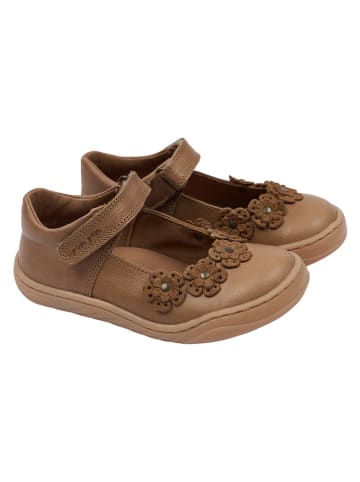 POM POM Leder-Ballerinas in Hellbraun